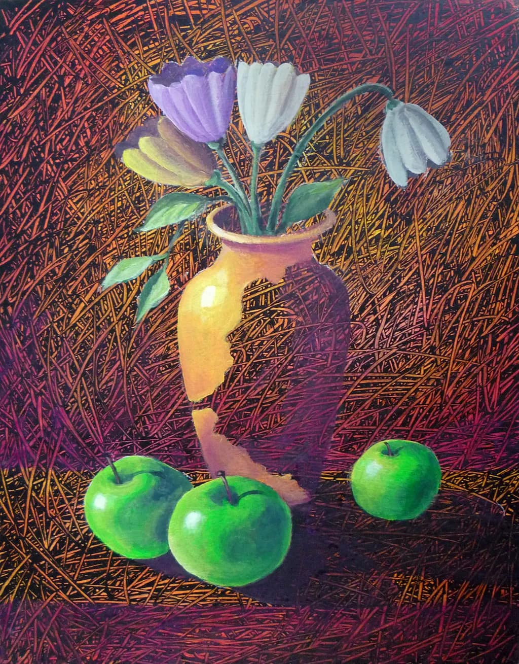 Vase of Apples and Blooms