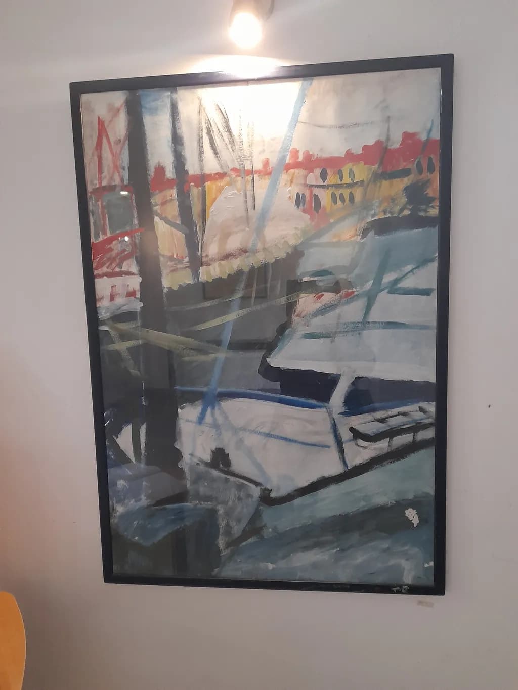 Serenity in Motion: An Abstract Marine Landscape with Boats and Vibrant Colors