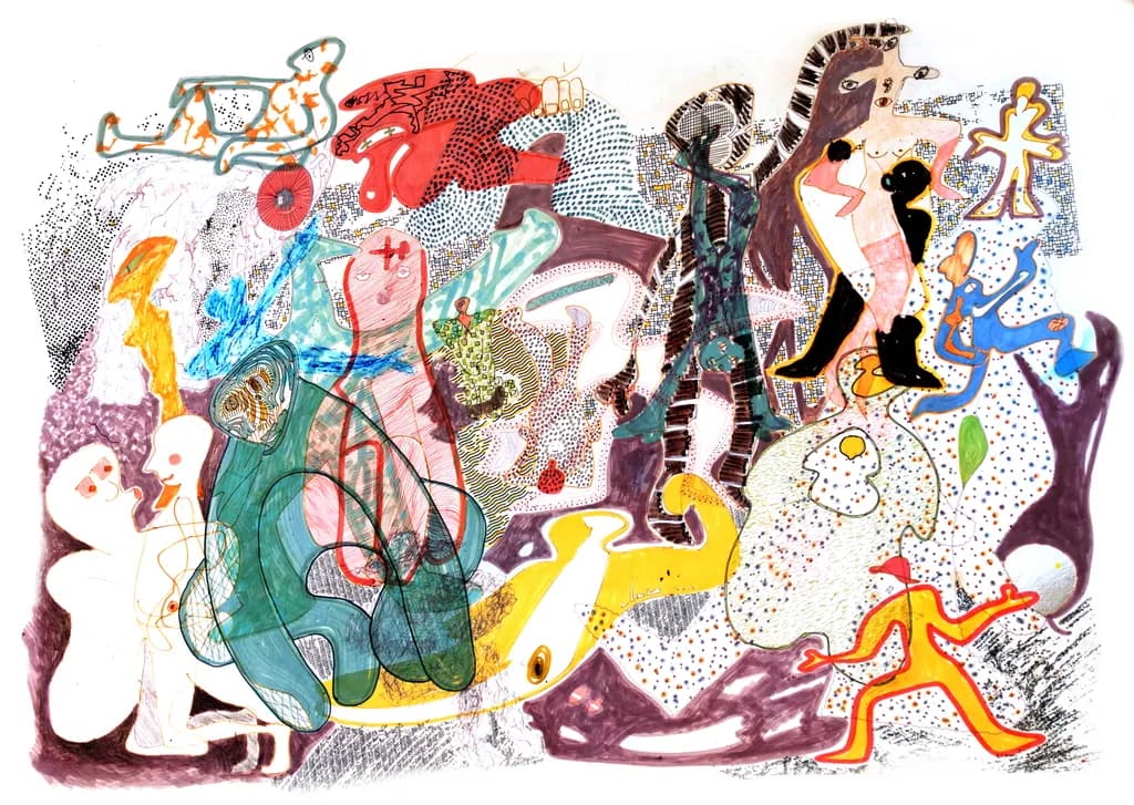 Vibrant Whimsy: A Kaleidoscope of Colorful Figures and Abstract Forms