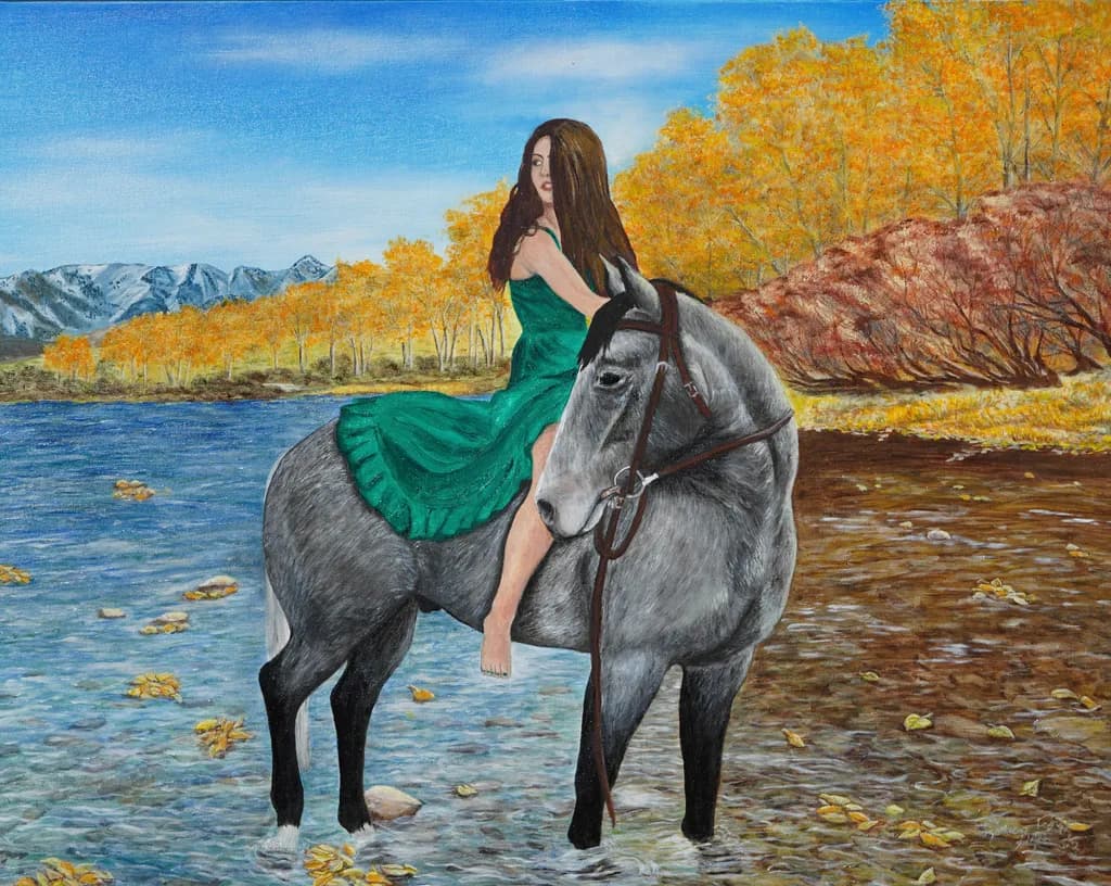 Whispers of Autumn: A Serene Journey on a Gray Steed