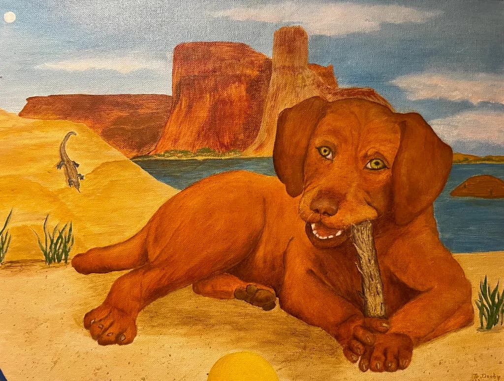 Desert Playtime: A Joyful Dog's Adventure by the Water