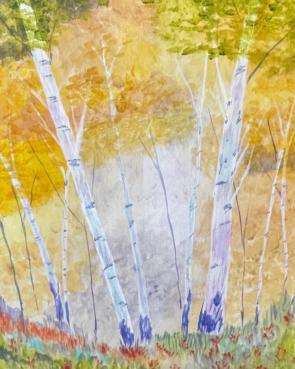Whispers of Autumn: A Serene Birch Grove in Golden Hues