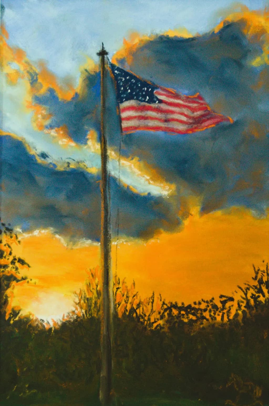 Whispers of Patriotism: A Sunset Silhouette of the American Flag