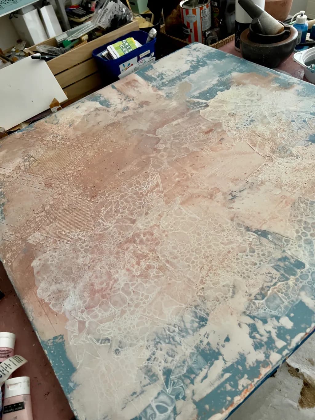 Whispers of Texture: A Serene Abstract Journey in Soft Hues and Layers