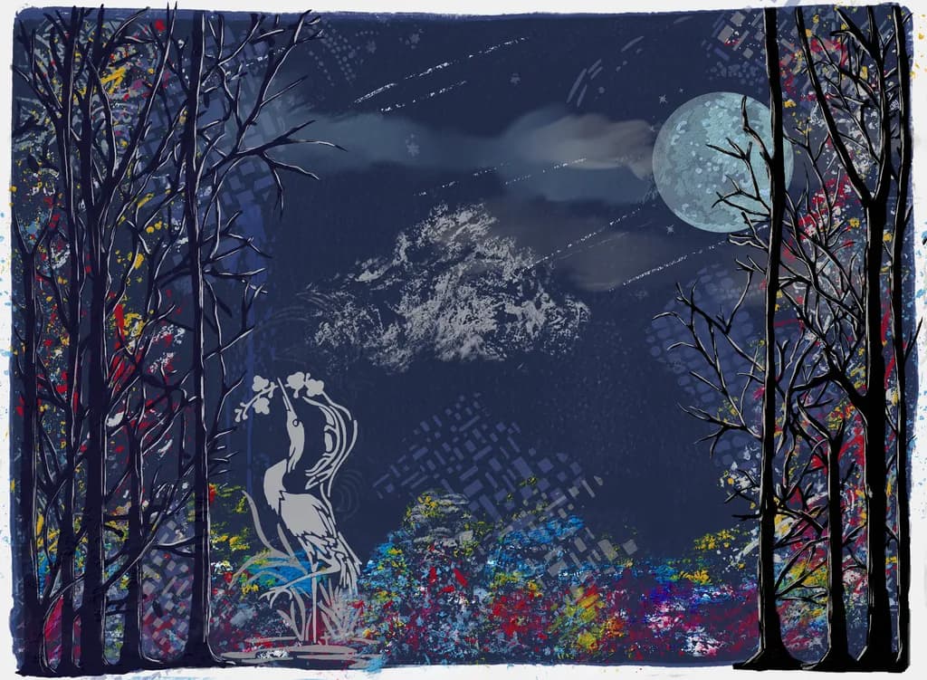 Moonlit Whimsy: A Serene Nightscape in the Enchanted Forest