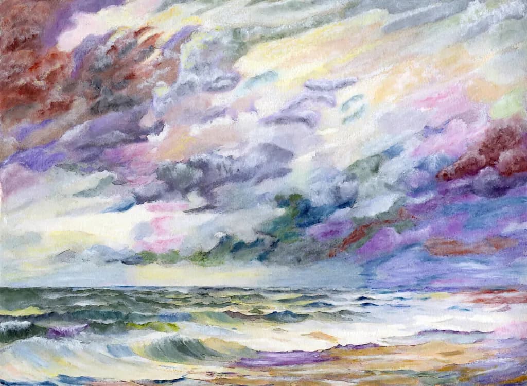 Whispers of the Ocean Sky: A Serene Abstract Journey Through Colorful Clouds