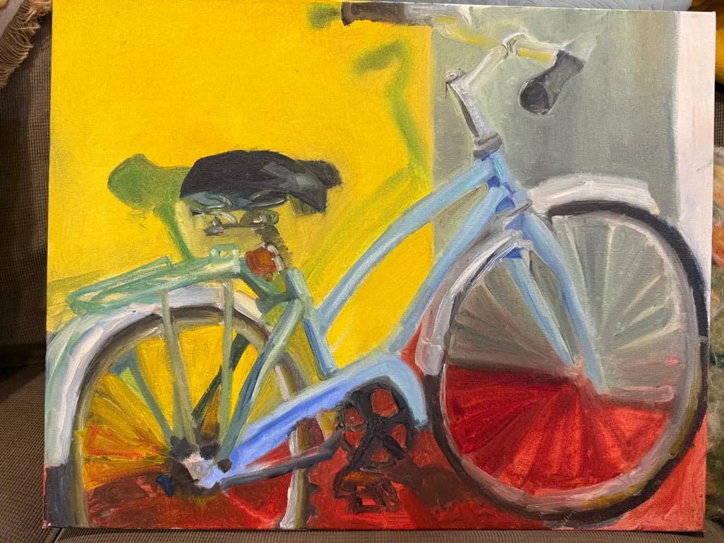 Whimsical Journey: A Colorful Bicycle Against a Vibrant Backdrop