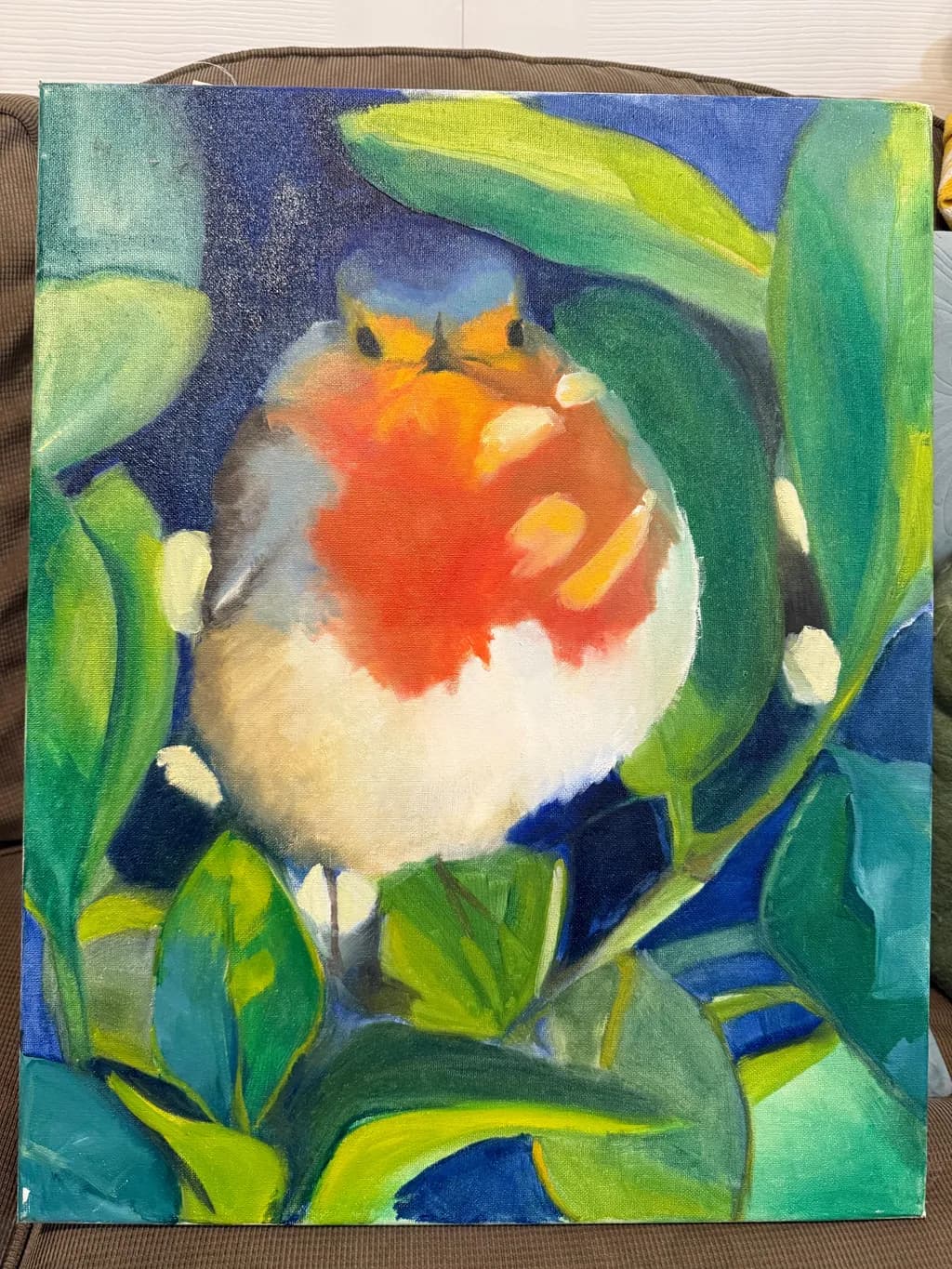 Whimsical Harmony: A Vibrant Bird Amidst Lush Greenery