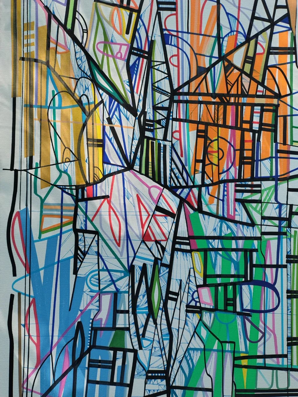 Vibrant Geometric Symphony: A Kaleidoscope of Lines and Colors in Abstract Expressionism