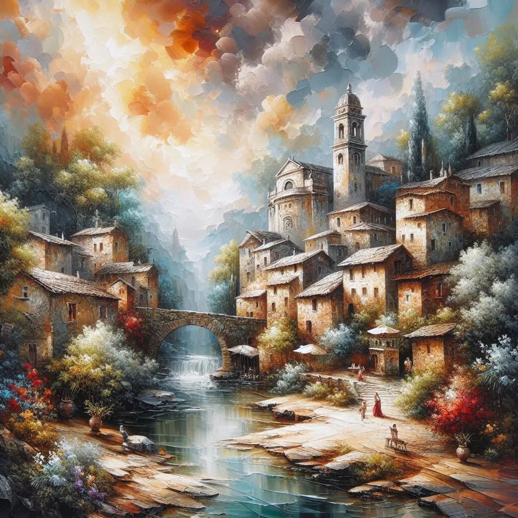 Whispers of Serenity: A Tranquil Village by the Waterfall at Dusk