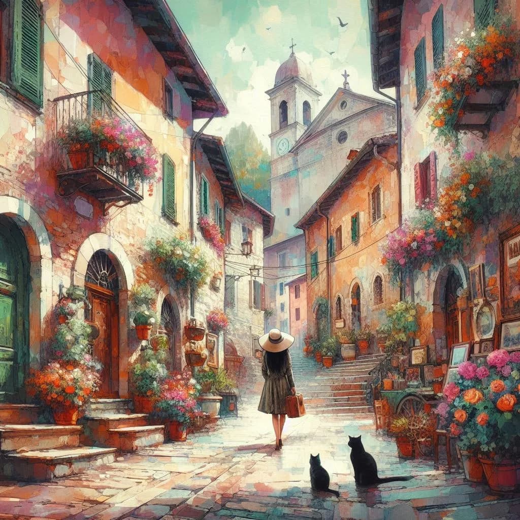 Whispers of Serenity: A Journey Through a Flower-Filled Village Street