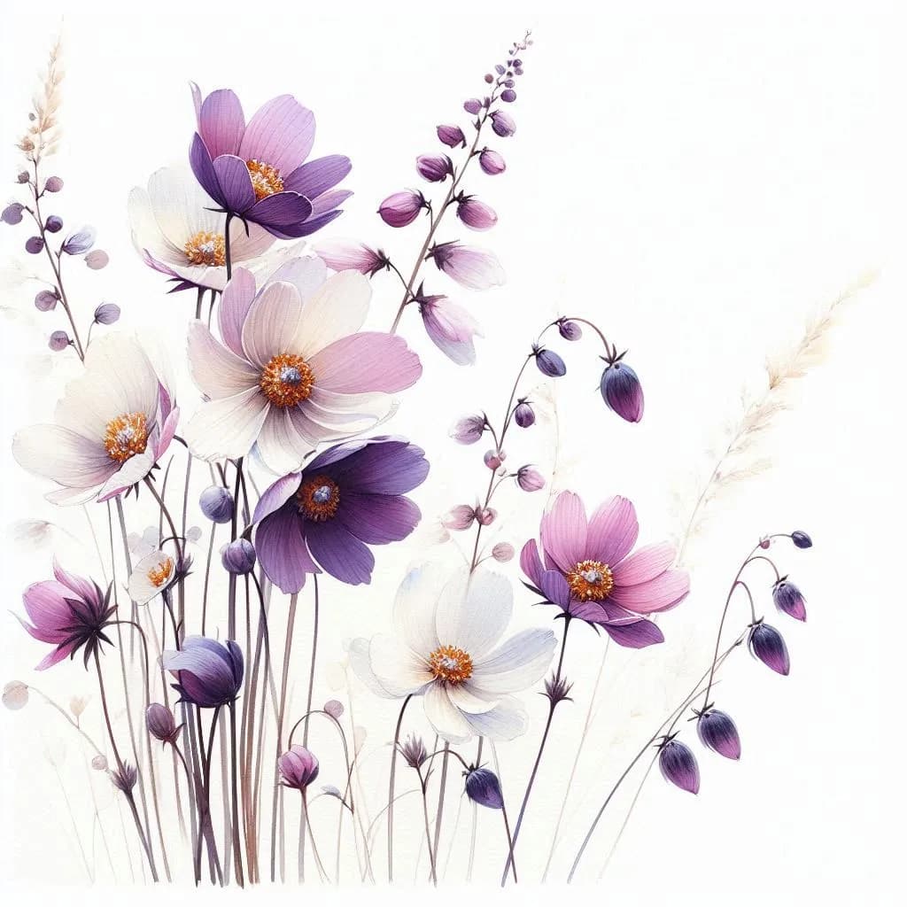 Whispers of Nature: A Delicate Floral Symphony in Soft Purples and Whites