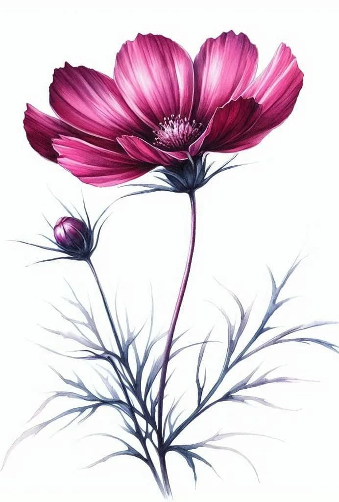 Blossoming Elegance: A Vibrant Pink Cosmos Flower in Full Bloom