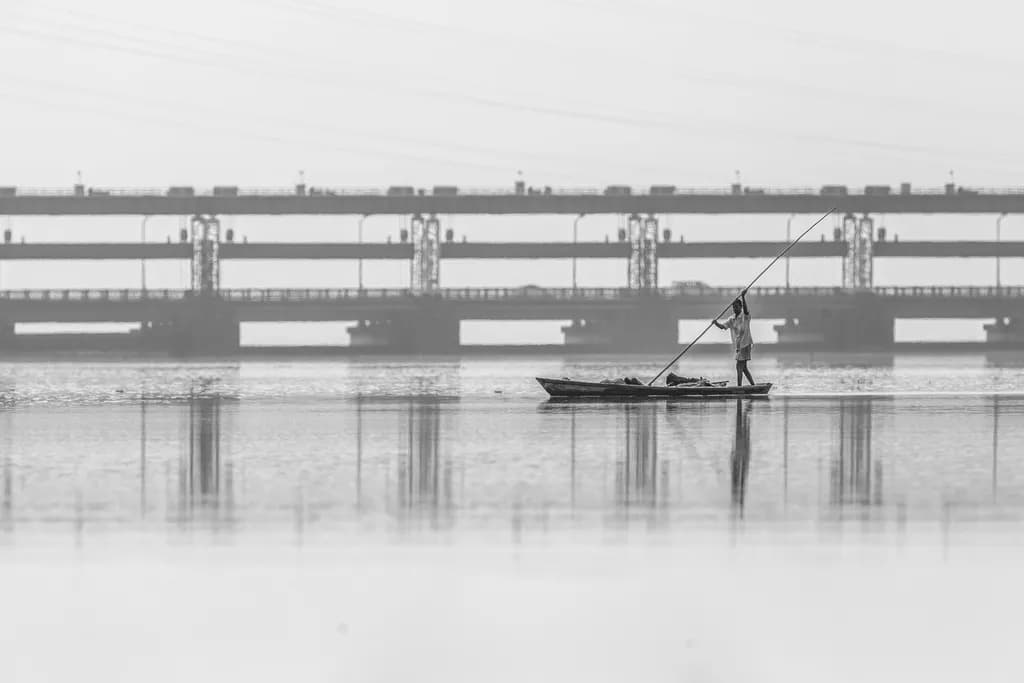Solitude on Still Waters: A Monochrome Reflection of Life and Nature