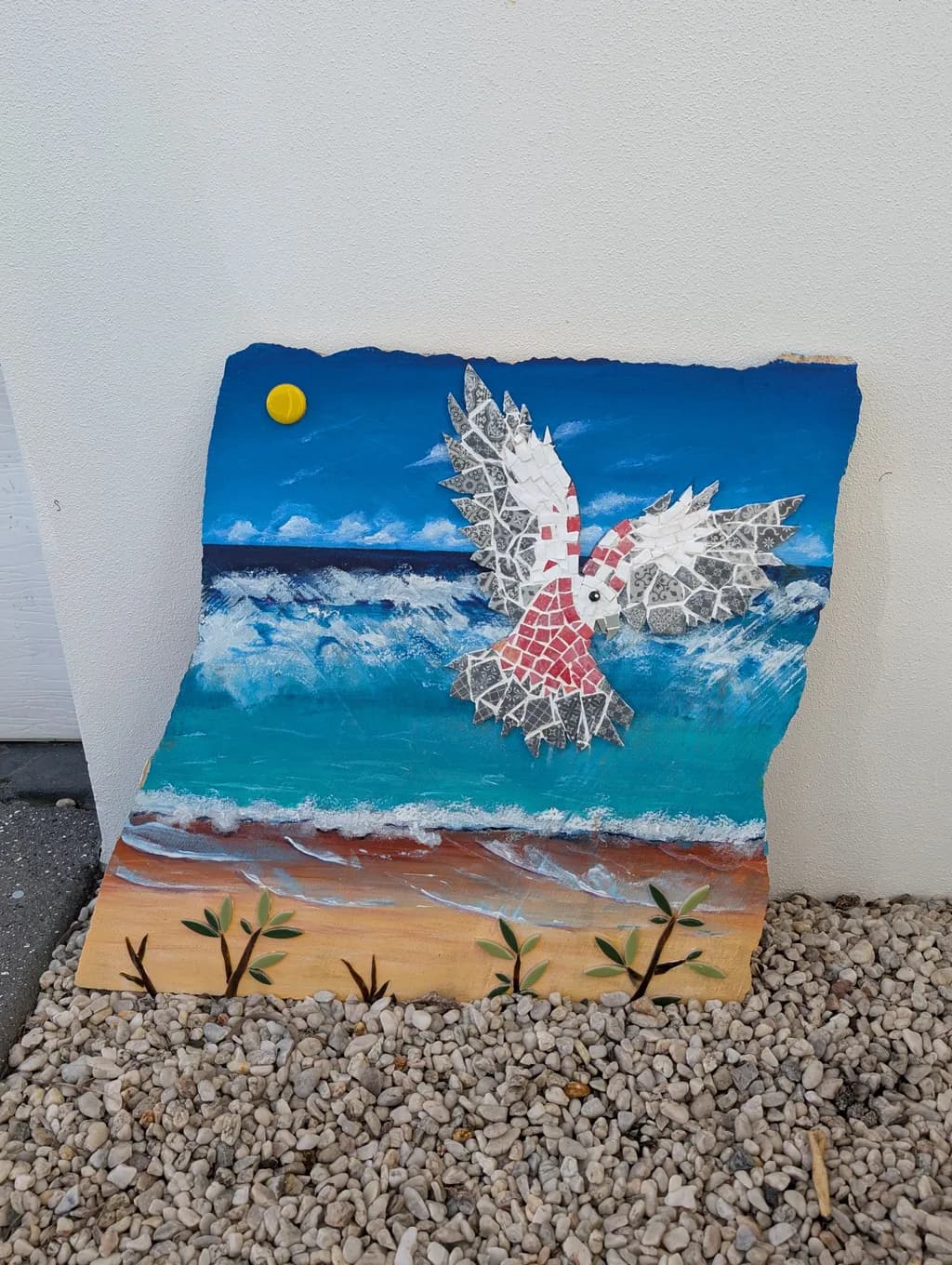 Wings of Serenity: A Mosaic Dance with the Ocean's Embrace