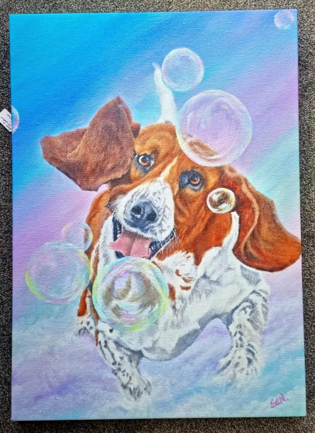 Joyful Basset Hound Dancing Among Bubbles: A Whimsical Celebration of Playfulness and Joy