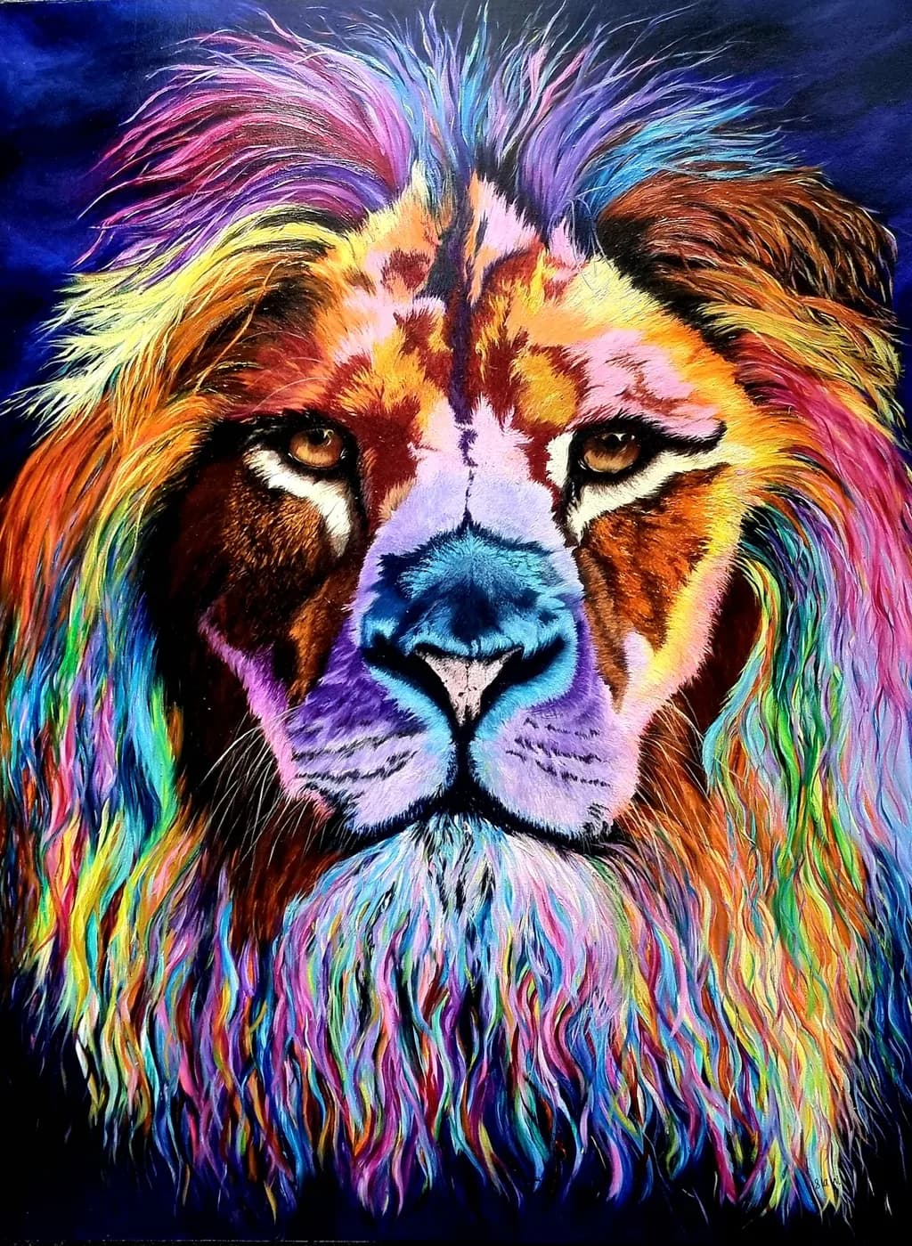 Vibrant Majesty: A Colorful Lion's Roar