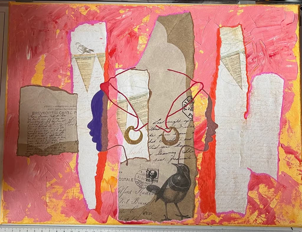 Whispers of Color: An Abstract Collage of Faces and Textures
