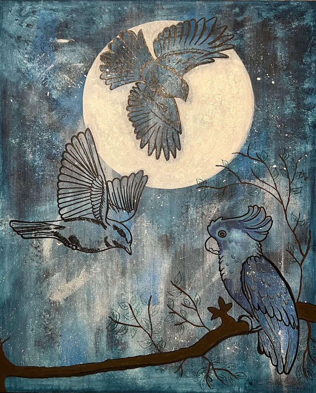 Whispers of the Night: Birds Beneath the Moonlit Sky
