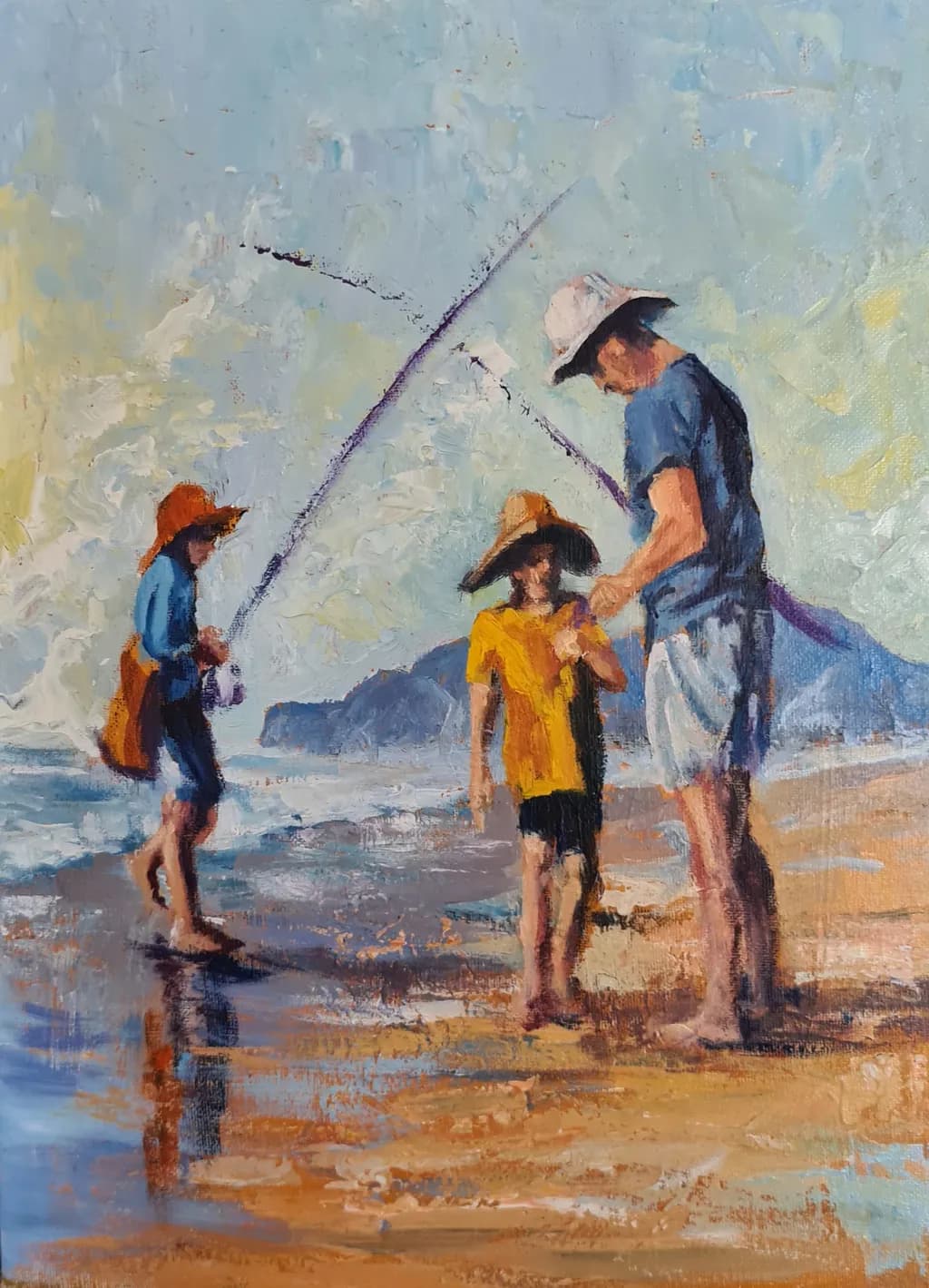 Family Fishing Adventure on a Sunny Beach: Cherishing Summer Moments with Children