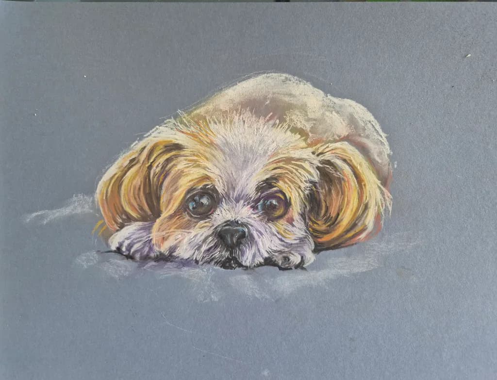 Whimsical Portrait of an Adorable Dog: A Soft and Heartwarming Art Piece