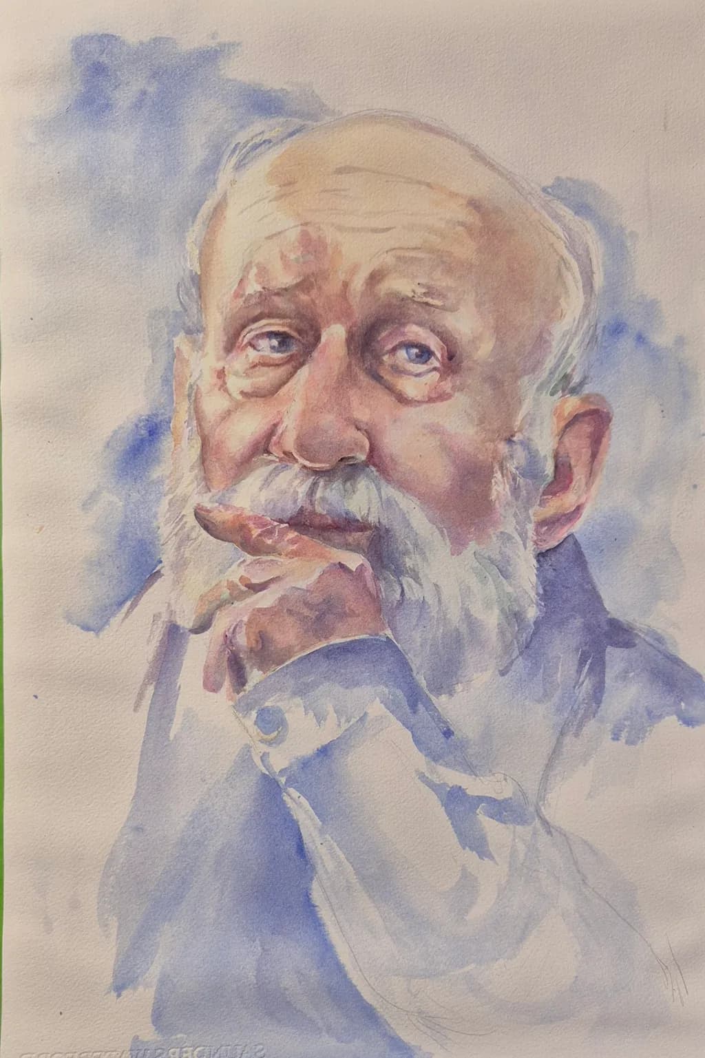 Whispers of Wisdom: A Thoughtful Elderly Portrait in Watercolor