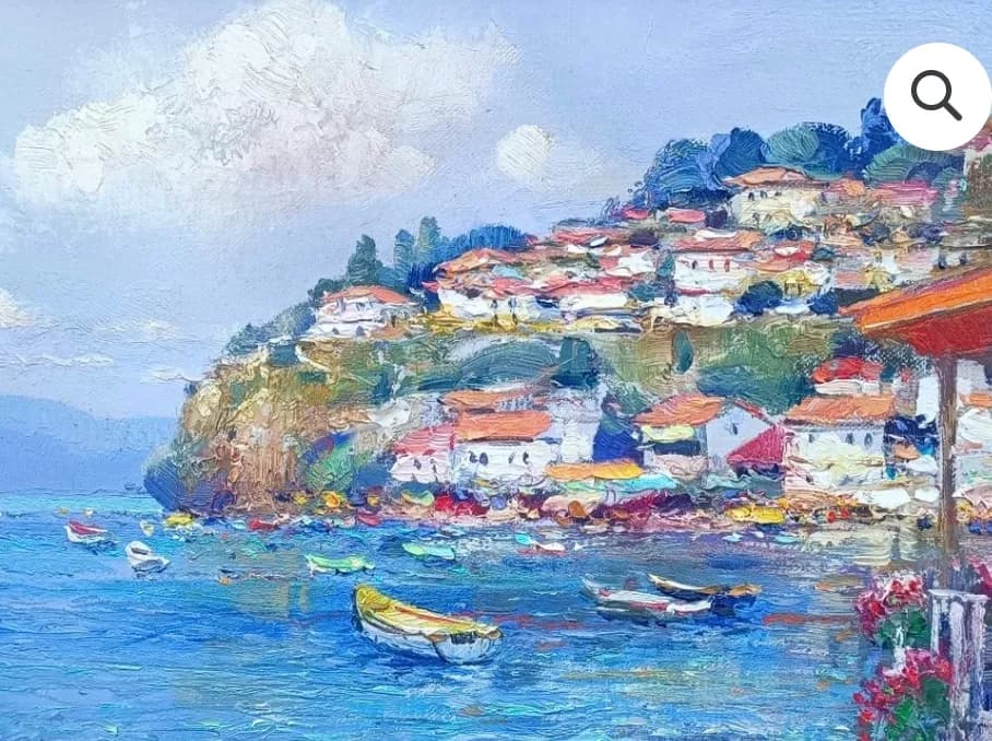 Serenity by the Shore: A Vibrant Coastal Village Awash in Colorful Reflections