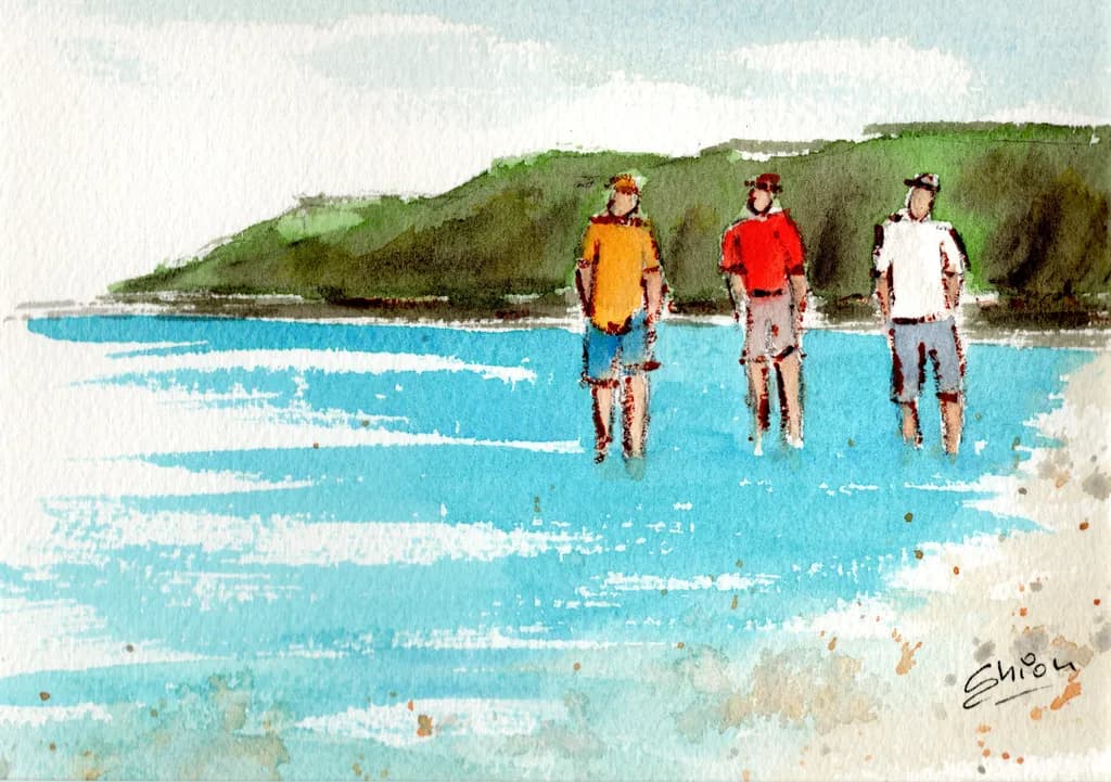Three Friends at the Water's Edge: A Vibrant Celebration of Connection and Nature