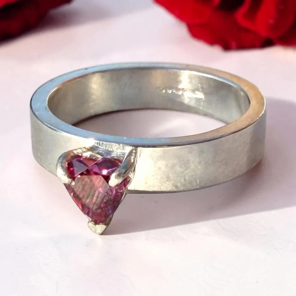 Pink Heart Solitaire Ring