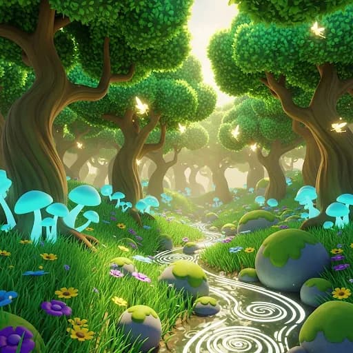 Whimsical Glade: A Serene Journey Through a Magical Forest of Glowing Wonders