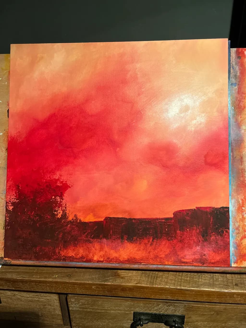 "Crimson Horizon: An Abstract Exploration of Vibrant Landscapes"