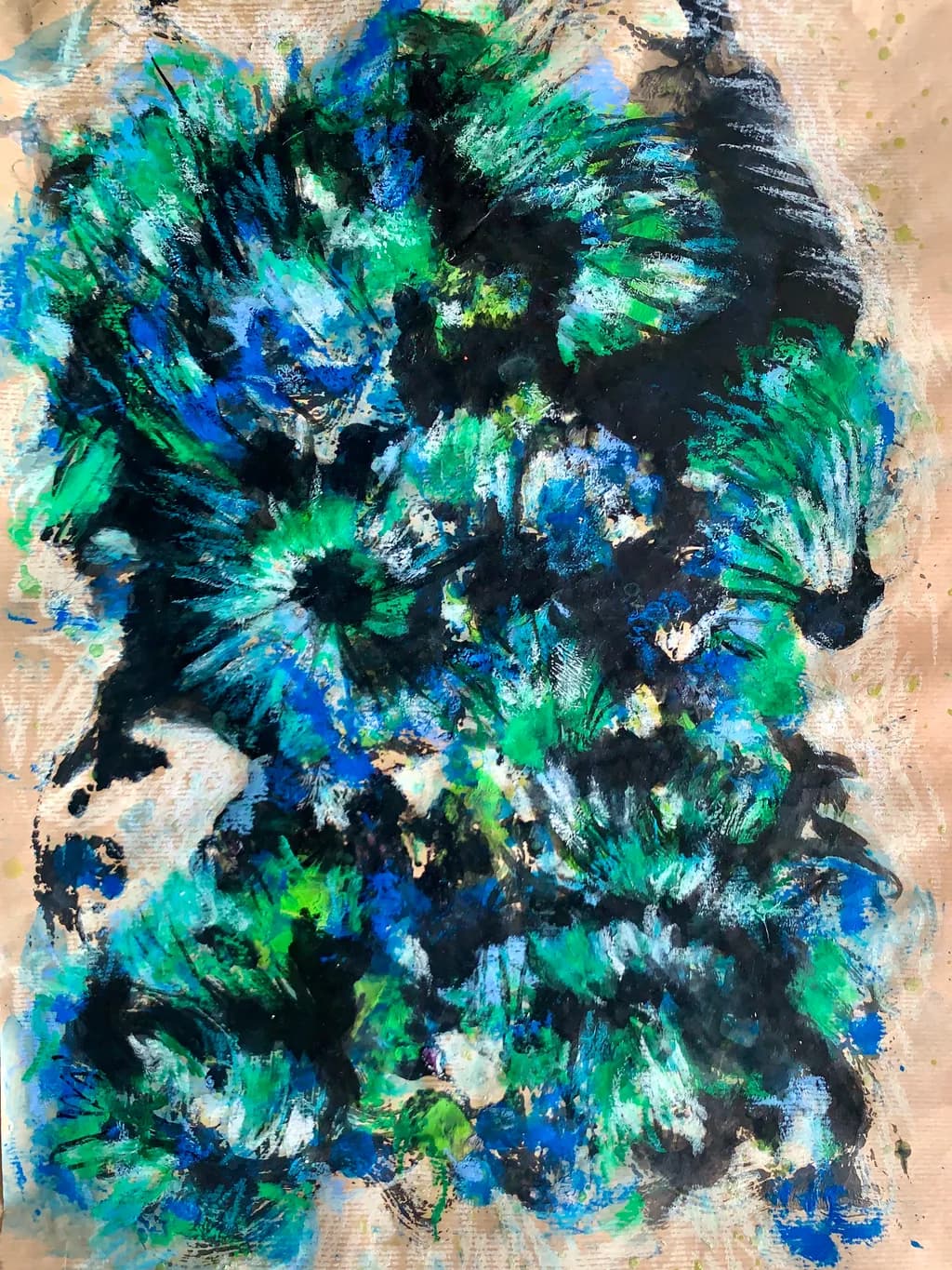 Vibrant Whirlwind: A Dance of Blues and Greens in Abstract Expressionism