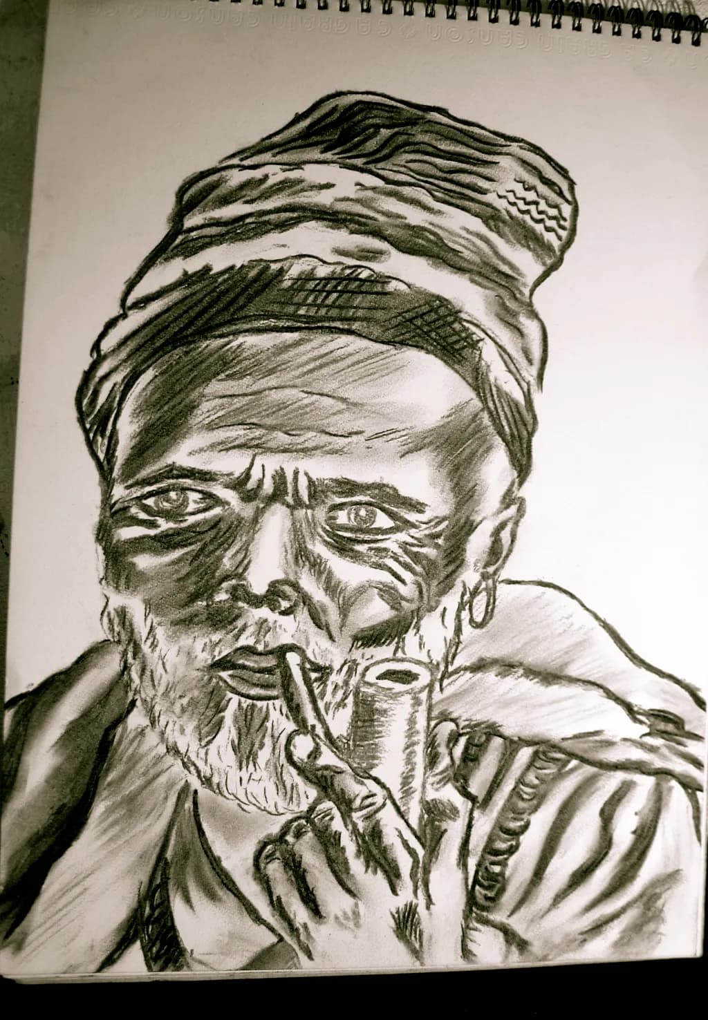 Whispers of Wisdom: A Charcoal Portrait of a Thoughtful Elder