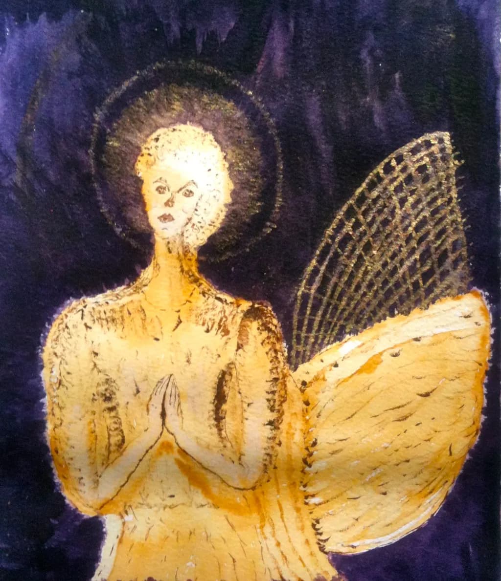 Celestial Serenity: An Ethereal Angel Embracing the Mystical Golden Light