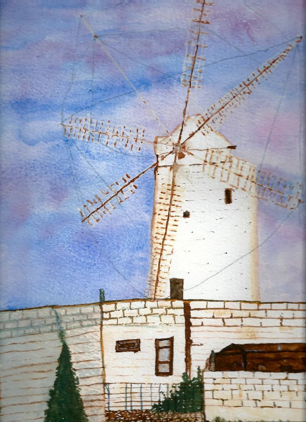 Whispers of the Wind: A Serene Watercolor of a Timeless Windmill