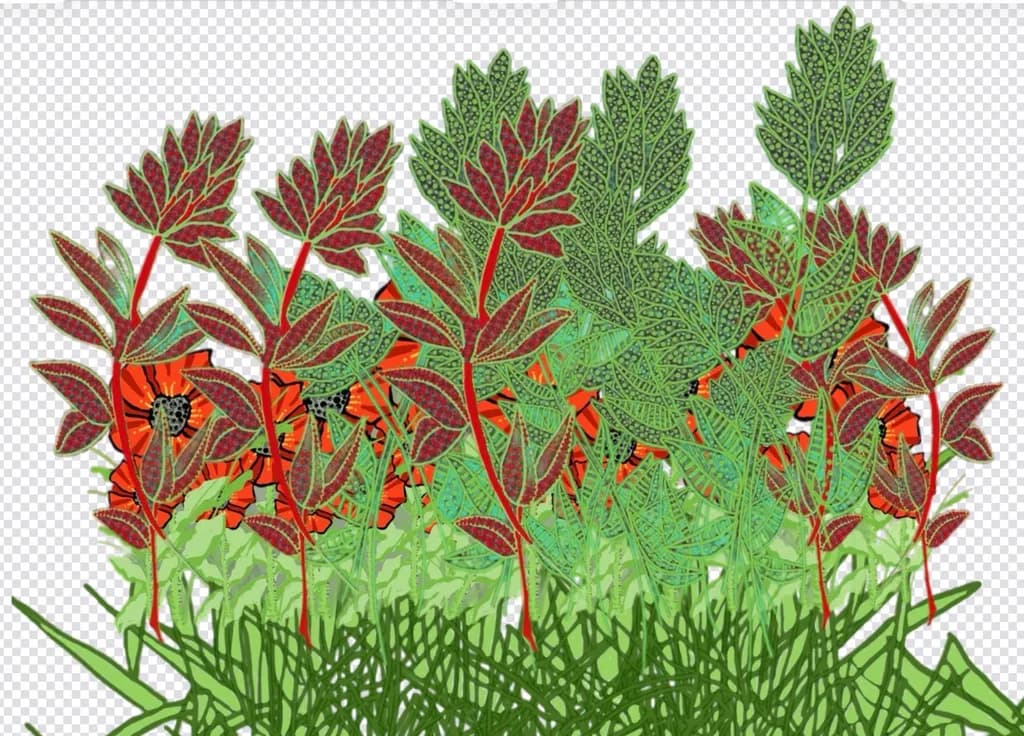 Crimson and Emerald Flora