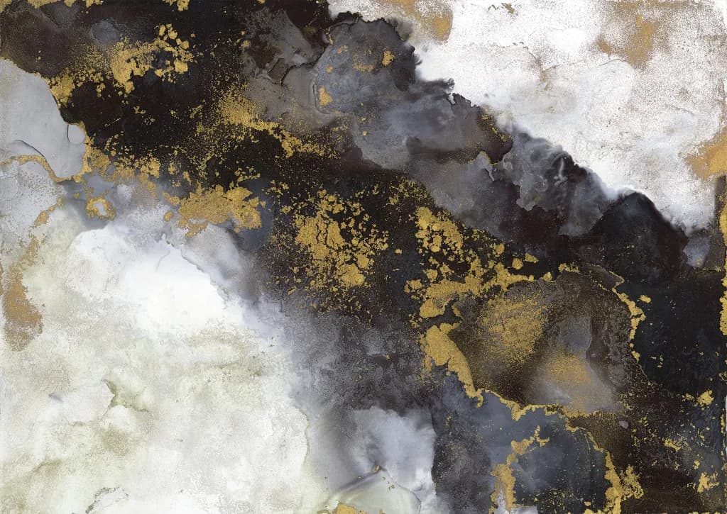 Ethereal Elegance: A Dance of Metallic Textures and Fluid Contrasts in Abstract Art