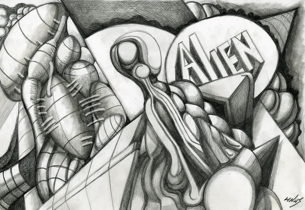 Alien Geometry: An Abstract Exploration of Monochrome Forms and Organic Shapes