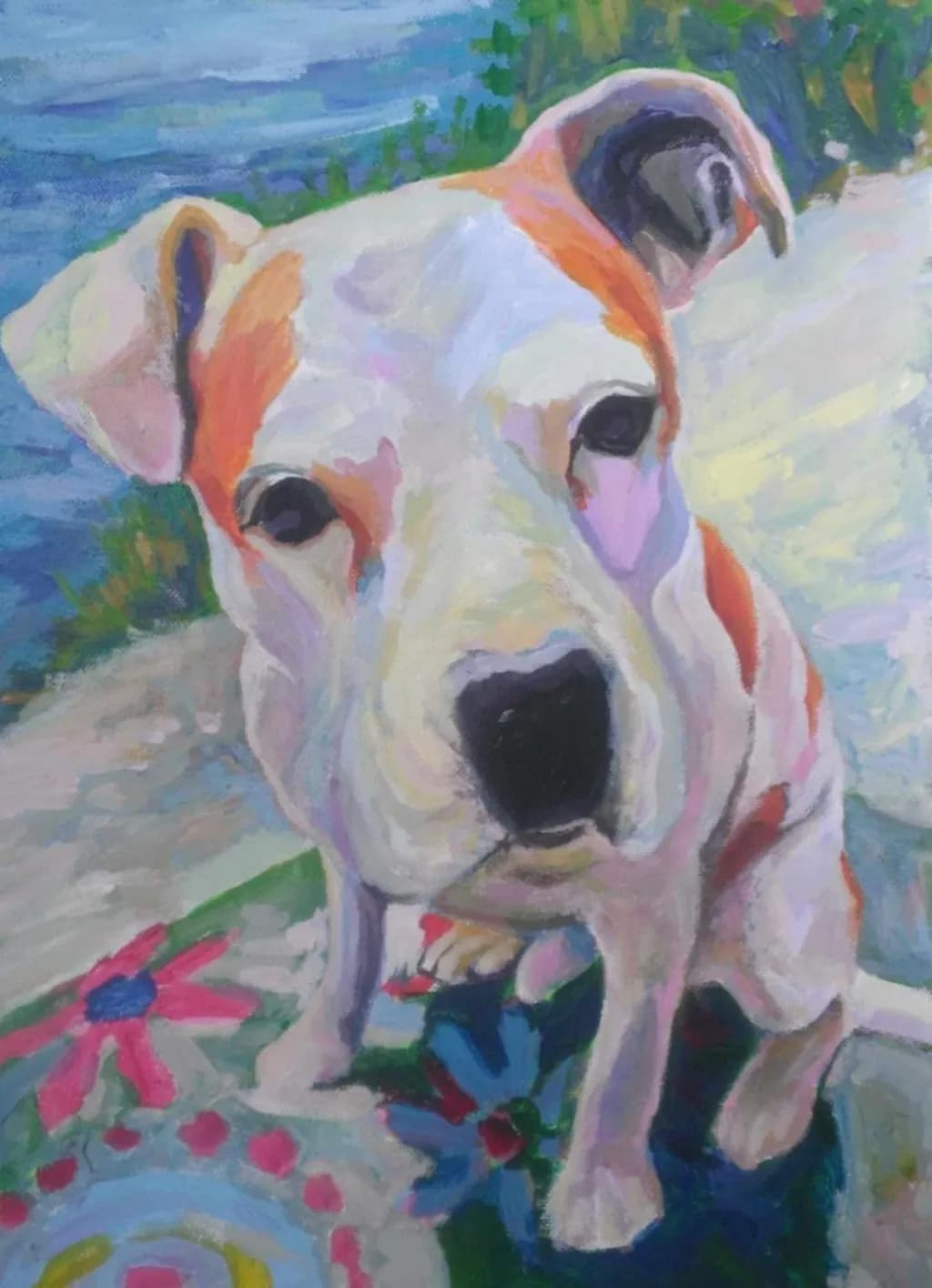 Whimsical Canine Portrait: A Colorful Expression of Playfulness and Joy