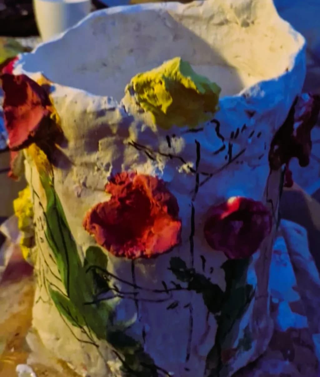 Whispers of Spring: A Floral Textured Vase in Vibrant Hues