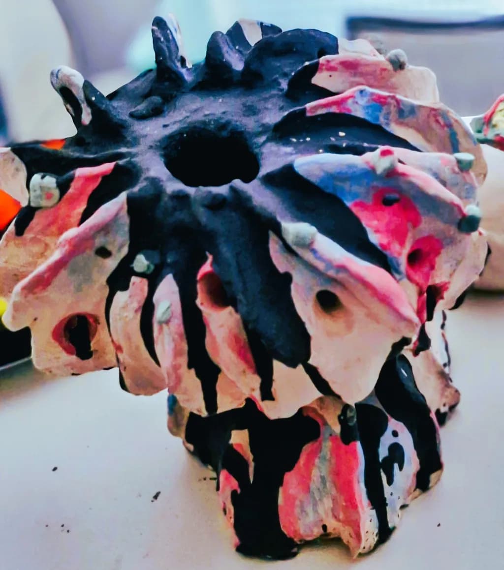 Whimsical Whirl: A Colorful Ceramic Sculpture of Organic Elegance