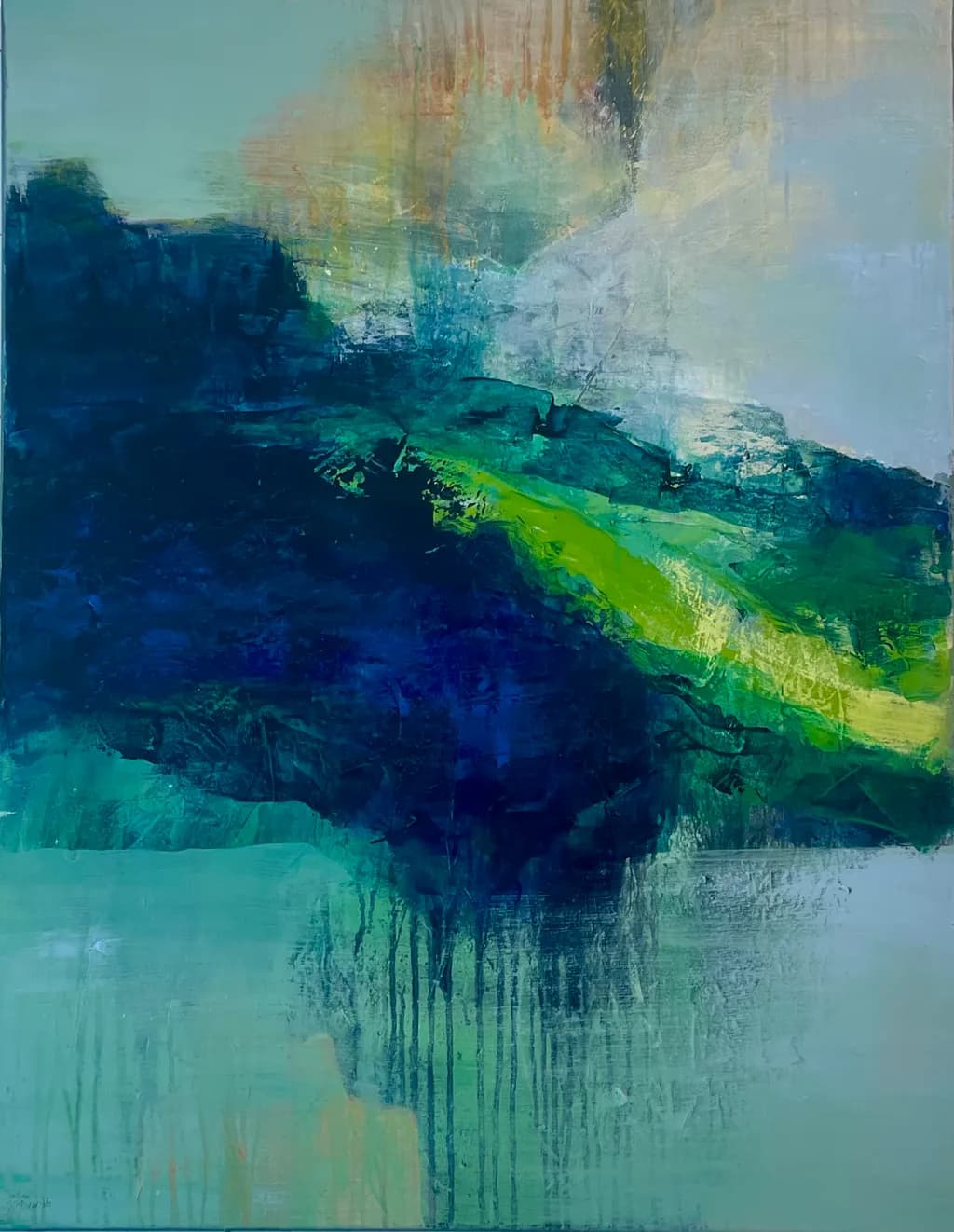 Serenity in Fluidity: An Abstract Dance of Blue and Green Textures