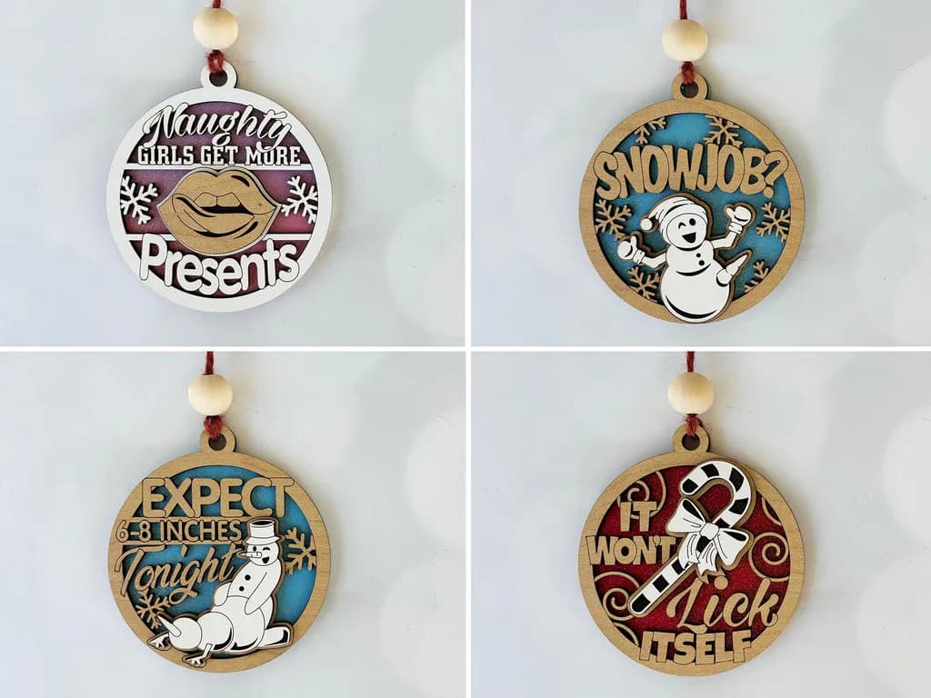 Whimsical Holiday Ornaments: Naughty Girls, Snowy Fun, and Sweet Treats