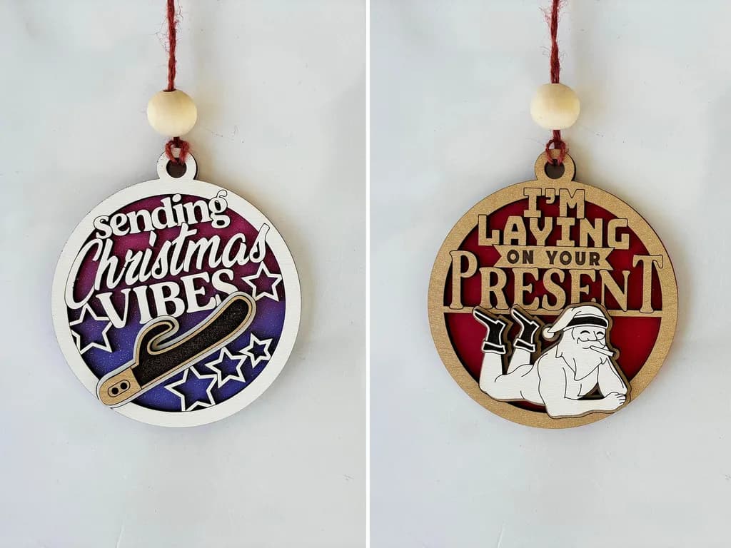Whimsical Holiday Cheer: "Sending Christmas Vibes" Ornament with Playful Santa Design