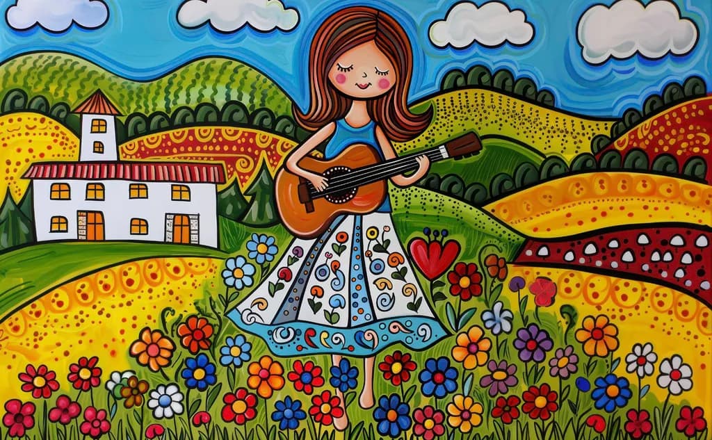 Whimsical Melodies in a Colorful Meadow: A Joyful Celebration of Nature and Music