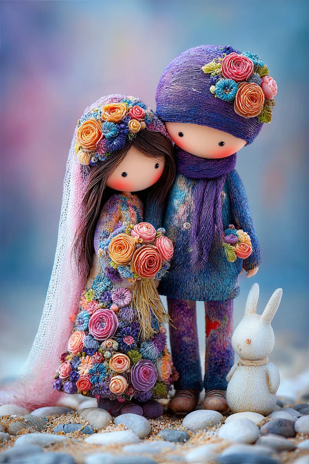 Whimsical Love: A Floral Embrace in Textured Artistry