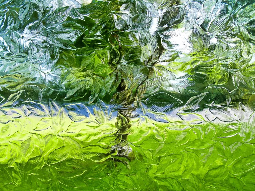Whispers of Nature: A Textured Reflection Through Leafy Glass