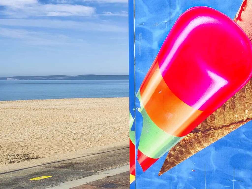 Vibrant Summer Bliss: A Colorful Beach Scene with Ice Cream Delight