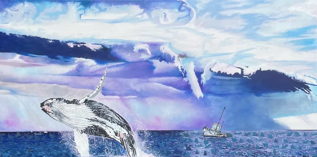 Whale's Dance: A Reflection on Nature's Majesty and Human Connection in Oil on Canvas
