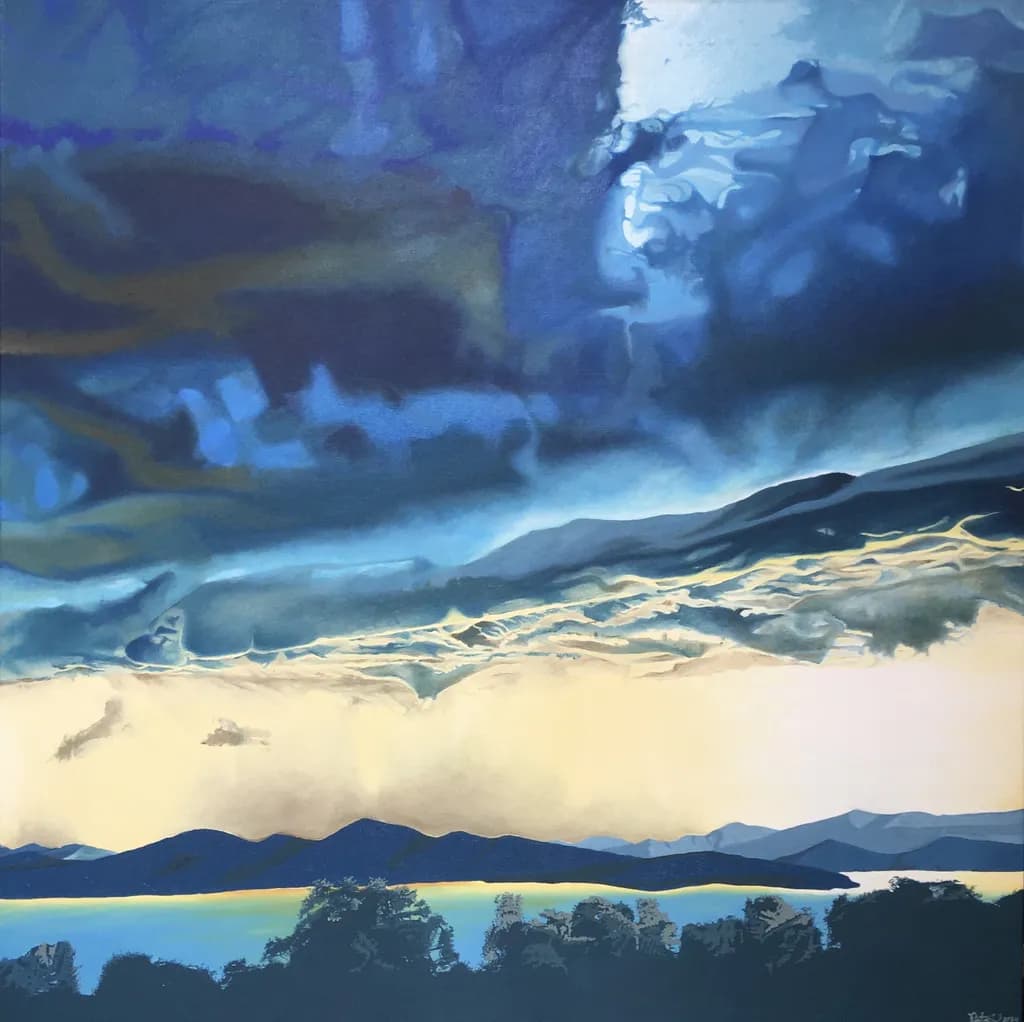 Whispers of the Sky: A Serene Landscape in Blue and Clouded Dreams